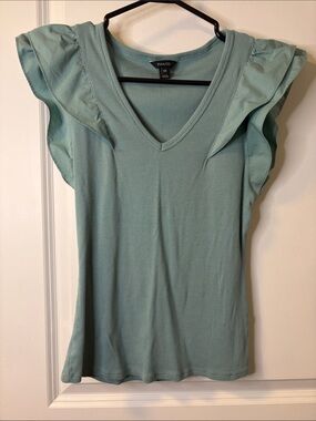 RW&CO. Mint Green V-Neck Ruffle Sleeve Tee
